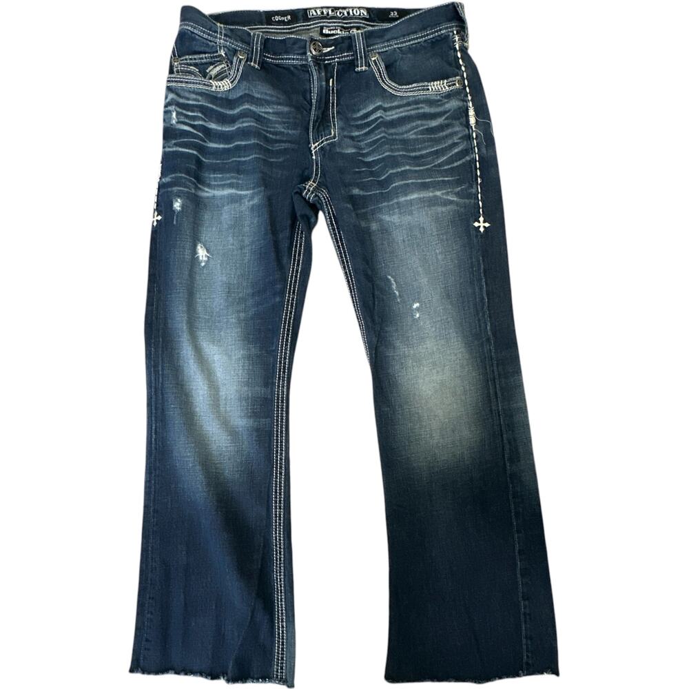 Affliction Cooper Bootcut Jeans Men's 33 Medium Wash Distressed Y2K Biker